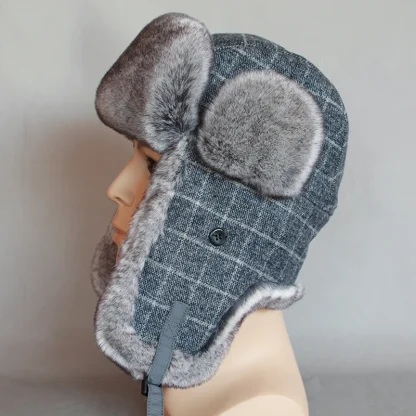 Plaid Pattern Cozy Trapper Hat - Image 4