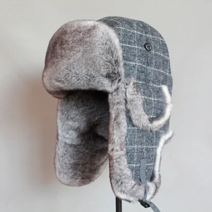 Plaid Pattern Cozy Trapper Hat