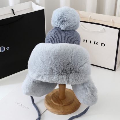 Solid Color Trapper Hat with Fuzzy Design - Image 2