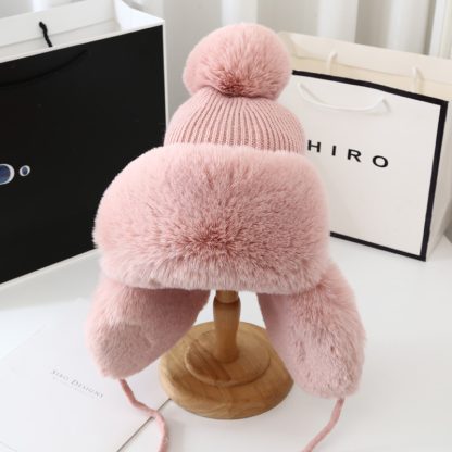 Solid Color Trapper Hat with Fuzzy Design - Image 4