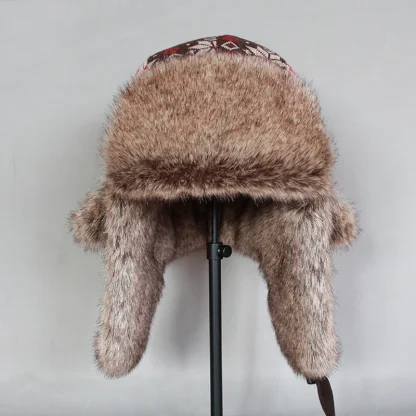 Thick Trapper Hat with Tribal Pattern - Image 5