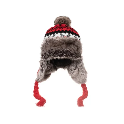 Printed Knitted Aviator Hat with Pompom