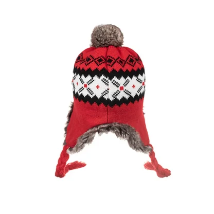 Printed Knitted Aviator Hat with Pompom - Image 3