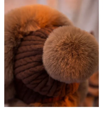 Plush Pompom Ushanka with Knitted Design - Image 7