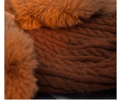 Plush Pompom Ushanka with Knitted Design - Image 9