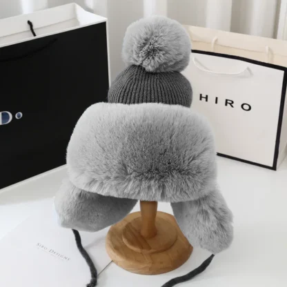 Knitted Trapper Hat with Pompom Design - Image 4