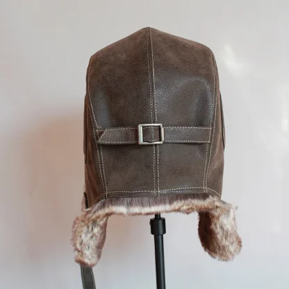 Faux Leather Aviator Hat with Buckled Ear Flaps - Image 4
