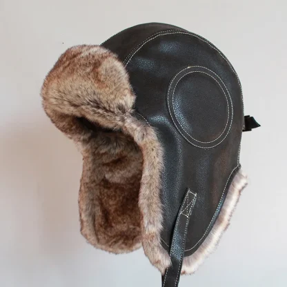 Faux Leather Aviator Hat with Buckled Ear Flaps