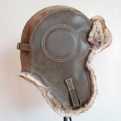 Faux Leather Aviator Hat with Buckled Ear Flaps - Image 6