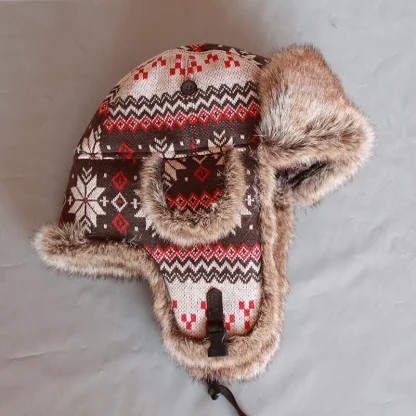 Thick Trapper Hat with Tribal Pattern - Image 3