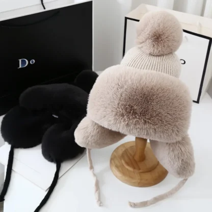 Solid Color Trapper Hat with Fuzzy Design - Image 7