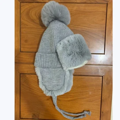 Knitted Trapper Hat with Pompom Design - Image 13