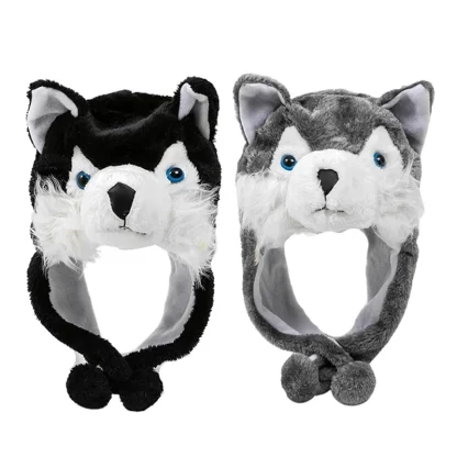 Cute Plush Wolf Aviator Hat with Ear Flaps - Image 2