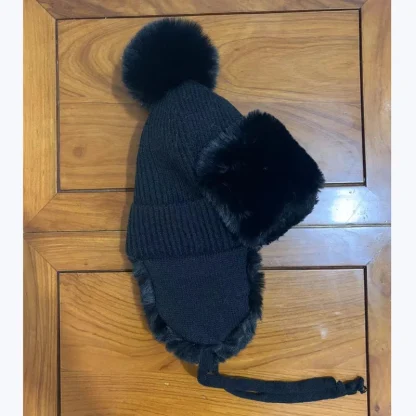 Knitted Trapper Hat with Pompom Design - Image 15