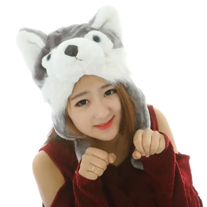 Cute Plush Wolf Aviator Hat with Ear Flaps - Image 10