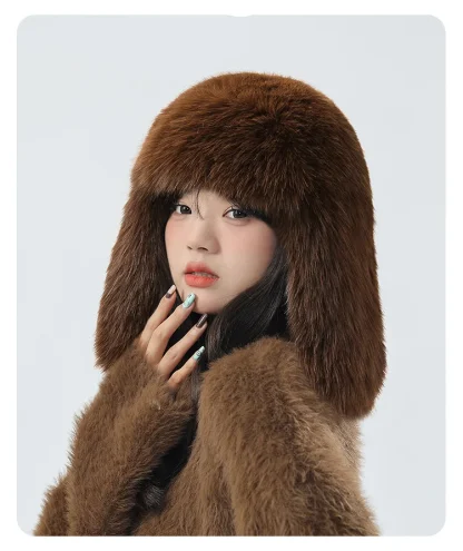 Faux Fur Ushanka with Solid Color Design - Image 9