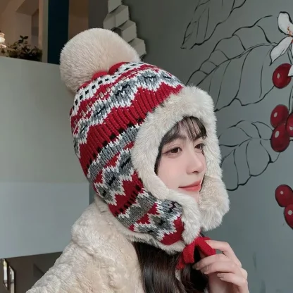 Fluffy Thick Trapper Hat with Pompom - Image 2