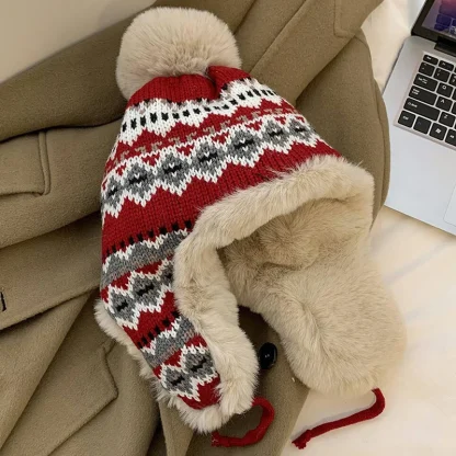Fluffy Thick Trapper Hat with Pompom - Image 8