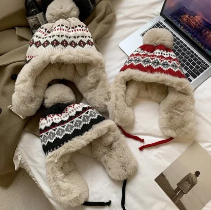 Fluffy Thick Trapper Hat with Pompom - Image 6