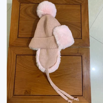 Knitted Trapper Hat with Pompom Design - Image 12