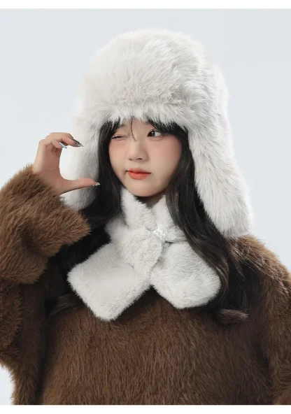 Faux Fur Ushanka with Solid Color Design - Image 11
