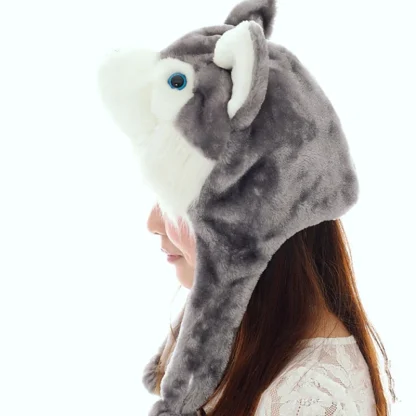 Cute Plush Wolf Aviator Hat with Ear Flaps - Image 12