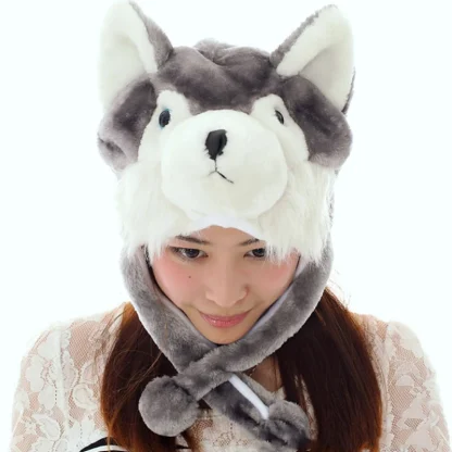 Cute Plush Wolf Aviator Hat with Ear Flaps - Image 11