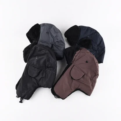 Simple Solid Color Trapper Hat with Buckle - Image 3