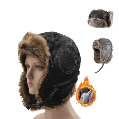 Durable Trapper Hat with Faux Leather - Image 7